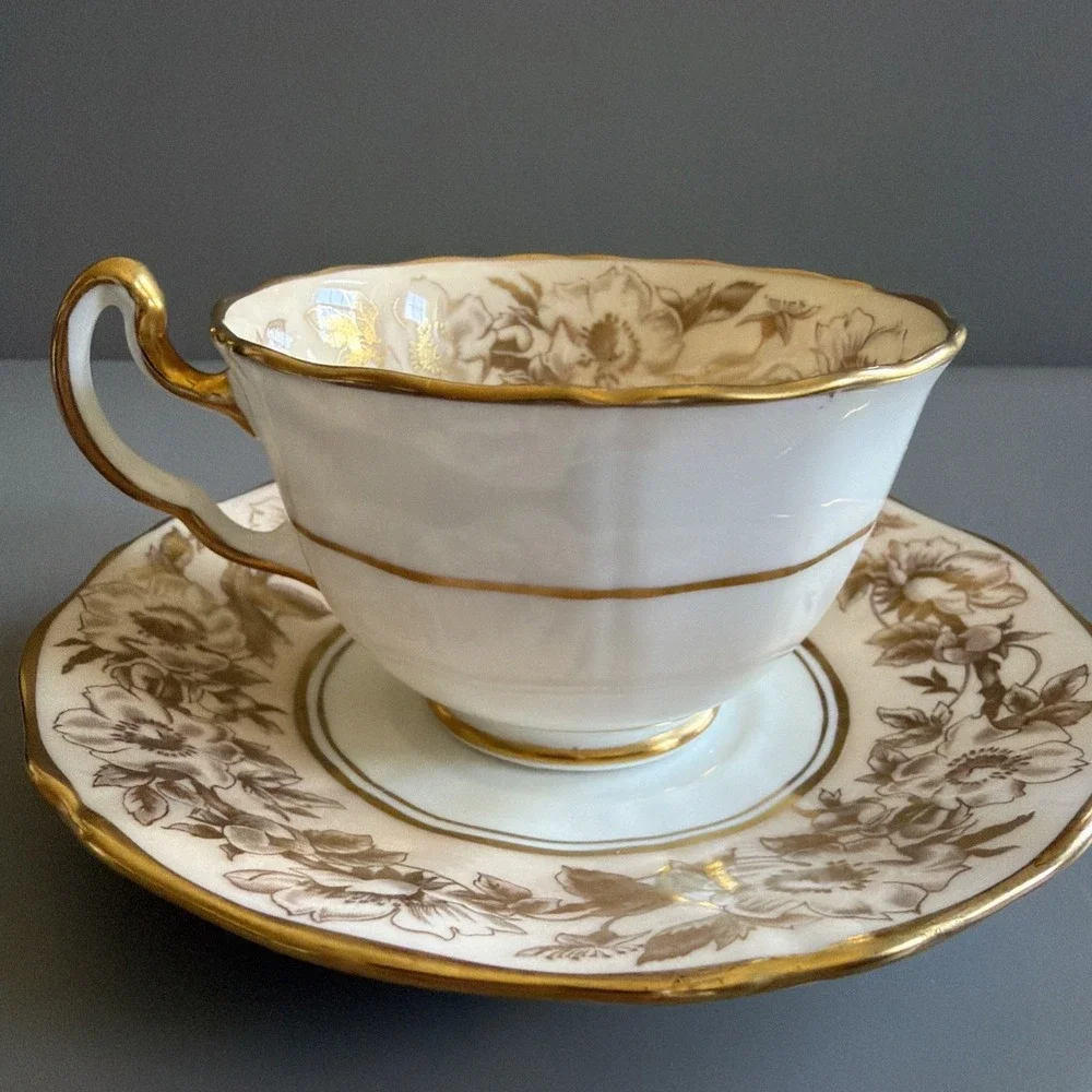Vintage 1950s Adderley Fine Bone China Demitasse & Saucer Pink and Gold England
